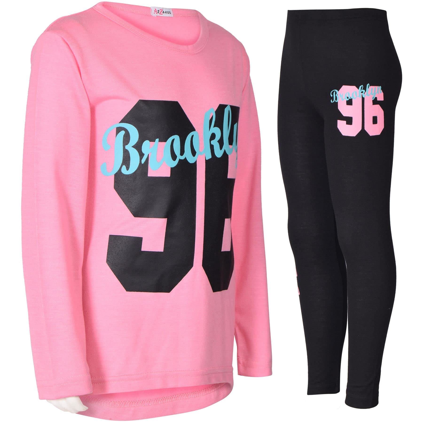 A2Z 4 KidsGirls Top Kids Brooklyn Print Trendy Long Sleeves Contrast Baby Pink T Shirt Tops & Fashion Legging Set For Girls Age 5 6 7 8 9 10 11 12 13 & 14 Years