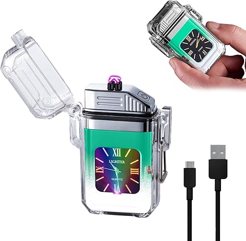 YOZWOO Encendedor eléctrico con reloj, encendedor recargable por USB para campamento, encendedor impermeable de doble arco sin llama para vela, disponible en Yaxa Colombia