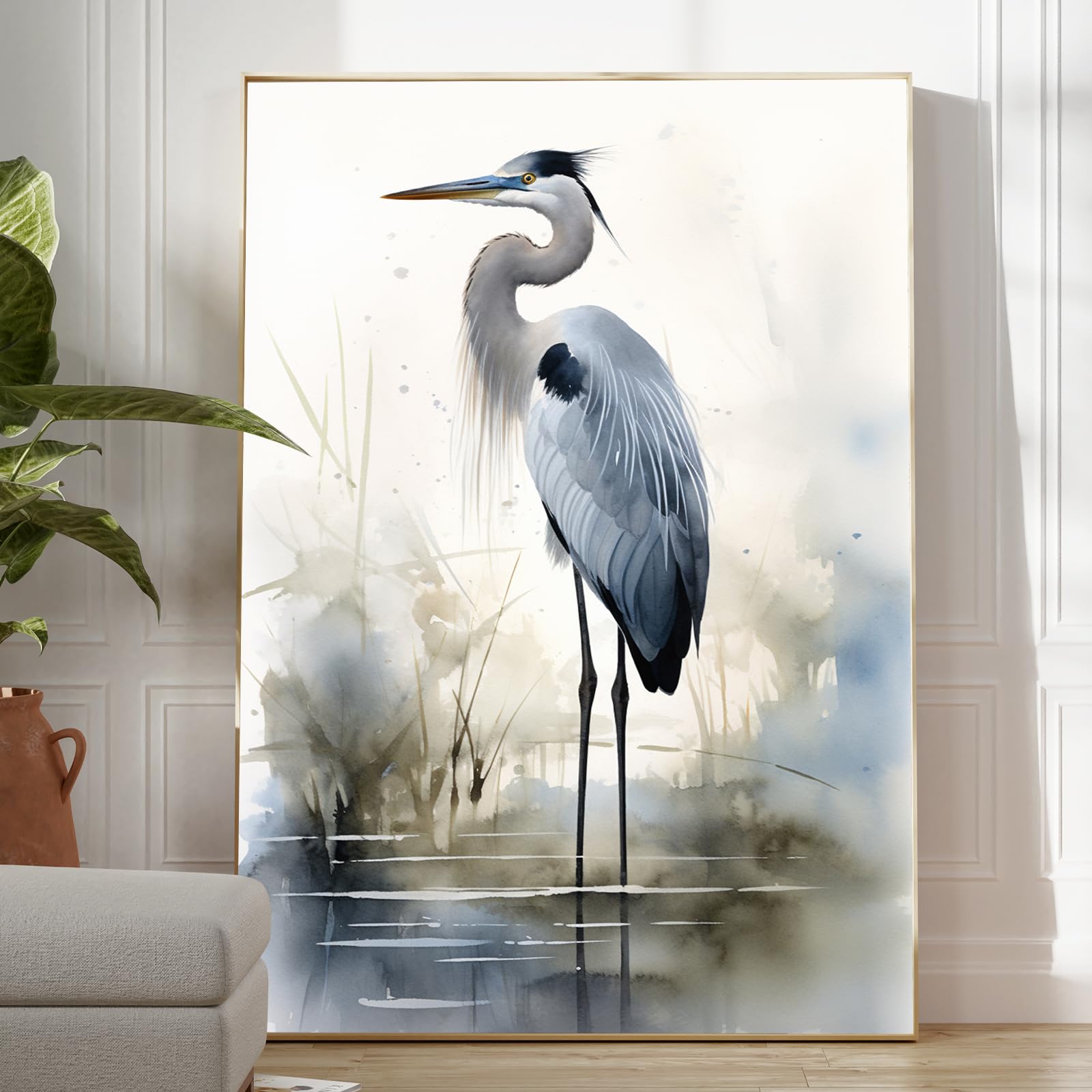 Eeuqiauot Blue Heron Wall Art Canvas Sea Bird Picture Wild Bird Canvas Art for Living Room Vintage Crane Prints Wall Art Great Blue Heron Artwork