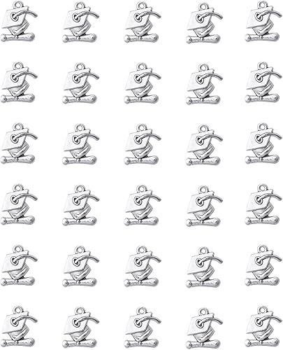 Miniatura 7 de Ruwado 30 dijes de graduación con diploma de metal, lindos colgantes de cuentas para hacer joyas, kits de collares, pulseras, llavero, aretes,