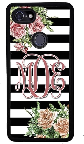 Miniatura 4 de Vintage Pretty Flower Bars Monogram Black Rubber Phone Case Compatible With Google Pixel 10, 10 Pro, 10 Pro XL, 9a, 9 Pro, Pixel 9, Pixel 9 Pro XL,