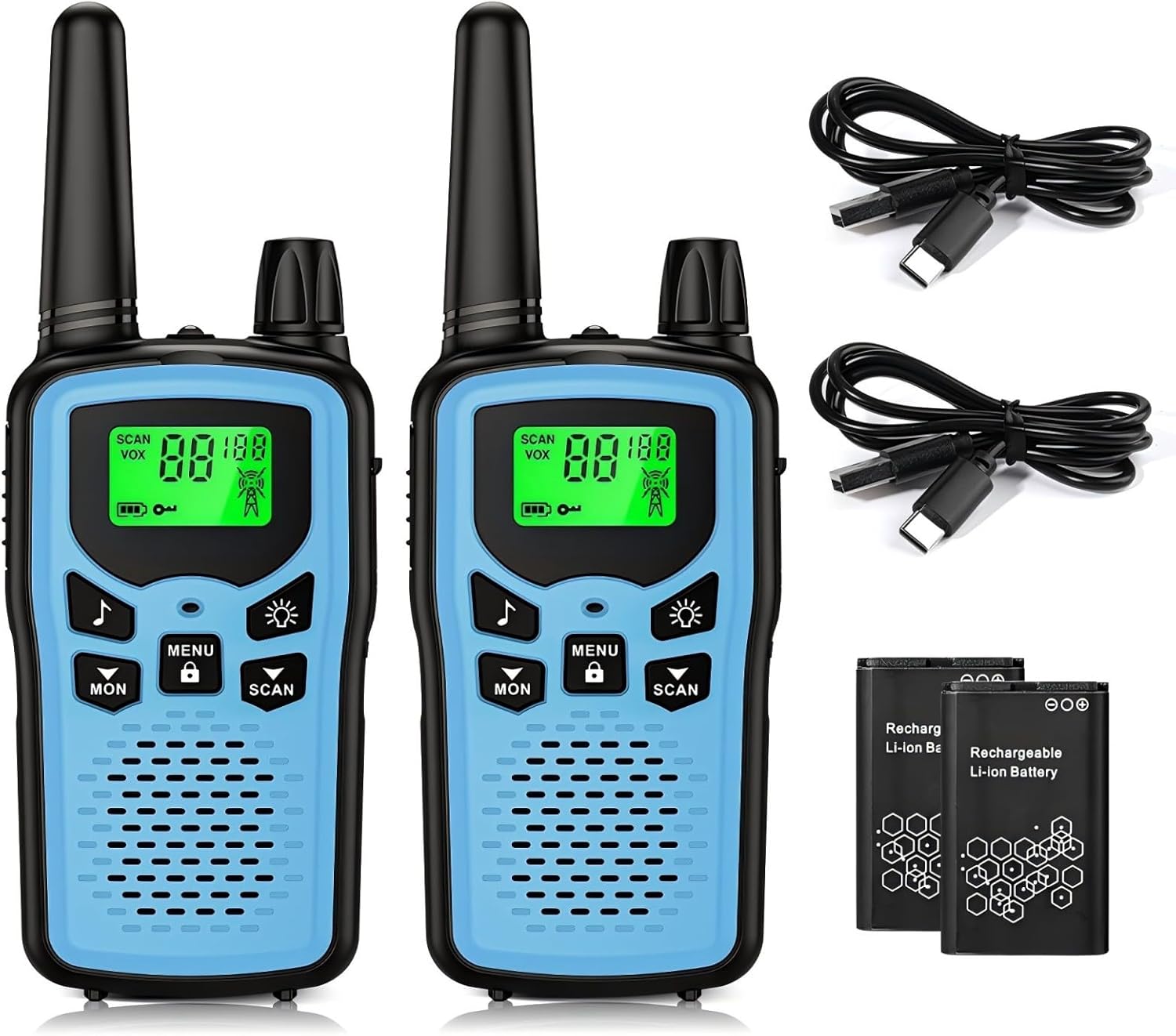 Rechargeable walkie talkies for Adult walkie talkies Long Range, 22 Channel FRS 2-Way Radios Walky Talky with LED Flashlight for Climbing, Camping Trip and Family Emergency Kit(2 Pack Blue).
