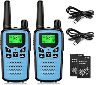 Rechargeable walkie talkies for Adult walkie talkies Long Range, 22 Channel FRS 2-Way Radios Walky Talky with LED Flashlight for Climbing, Camping Trip and Family Emergency Kit(2 Pack Blue).
