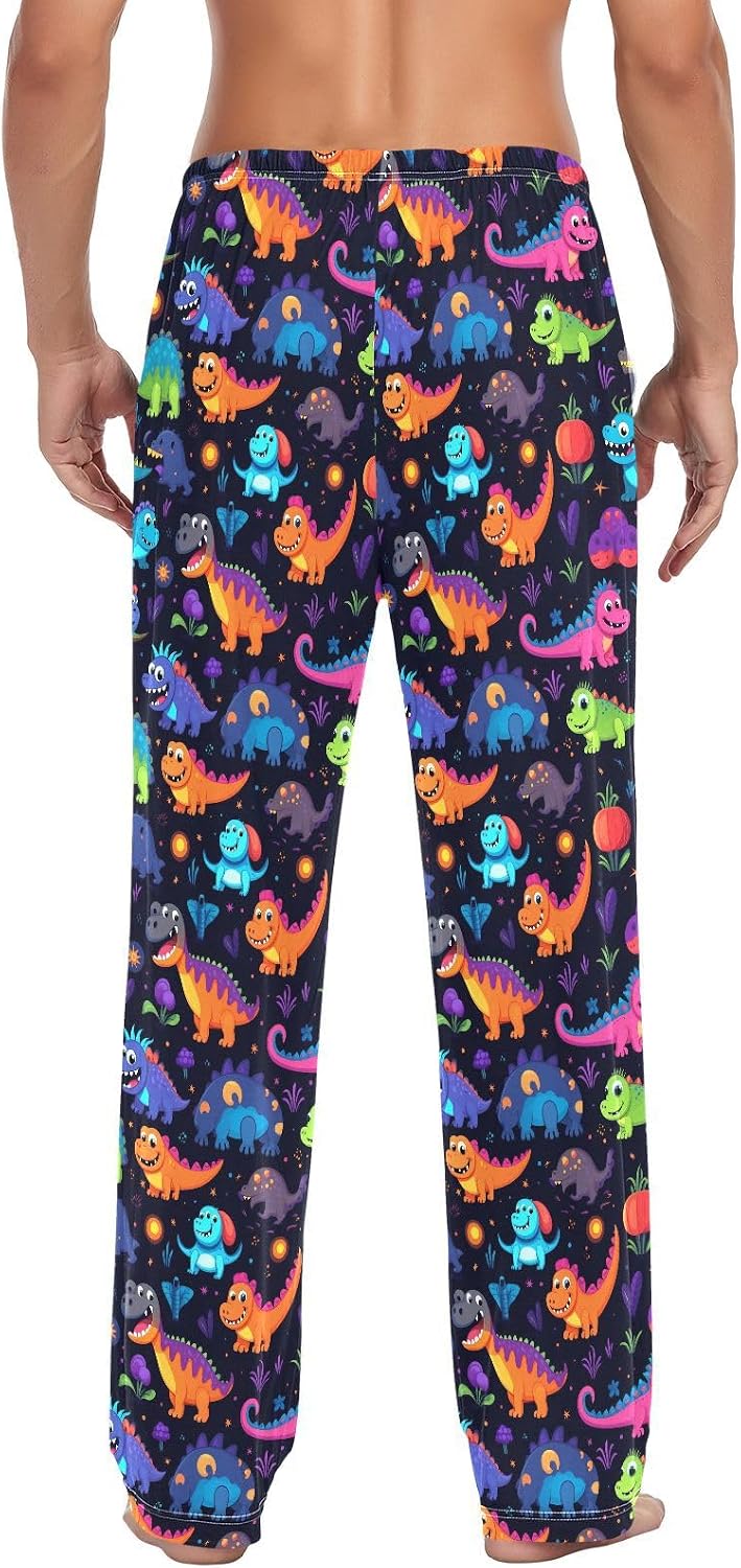 ALAZA Rainbow Dinosaur Dino Men's Pajama Pants Men Cotton Pajama Bottoms with Pockets, S
