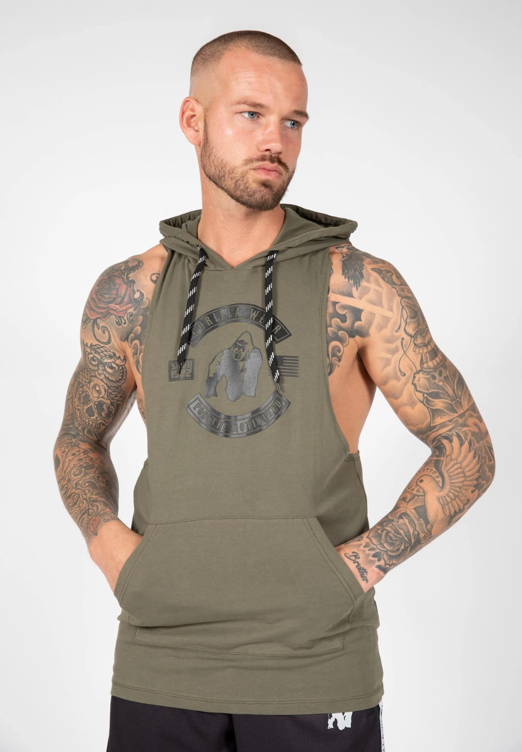 Gorilla Wear Herren Tanktop mit Kapuze - Lawrence - Dunkelgrün T-Shirt