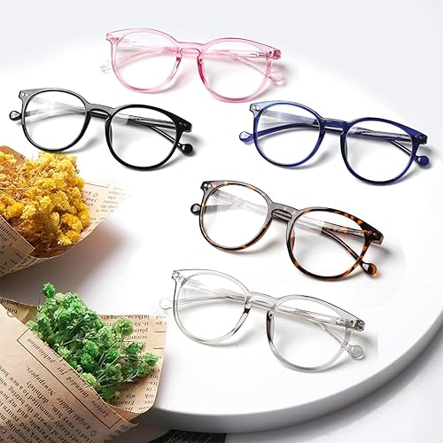 Miniatura 6 de Kerecsen Paquete de 5 lentes de lectura para mujeres y hombres, marco grande, redondos, bisagras de resorte