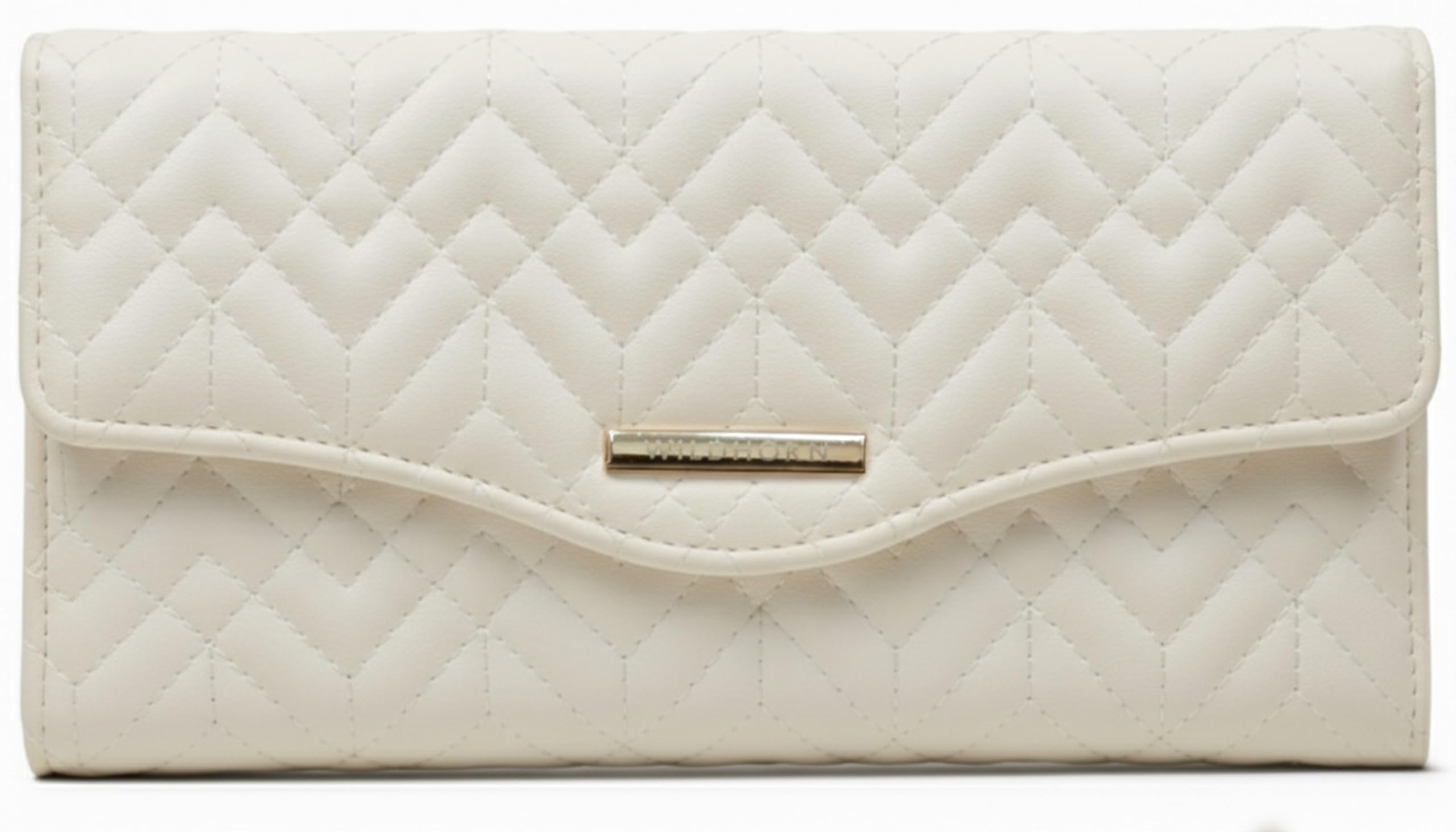 WildHorn Women’s Vegan Leather Wallet | Multiple Card Slots with ID Window | Zip Coin Pocket | Elegant Quilted Design | Spacious & Stylish Ladies Purse (White)