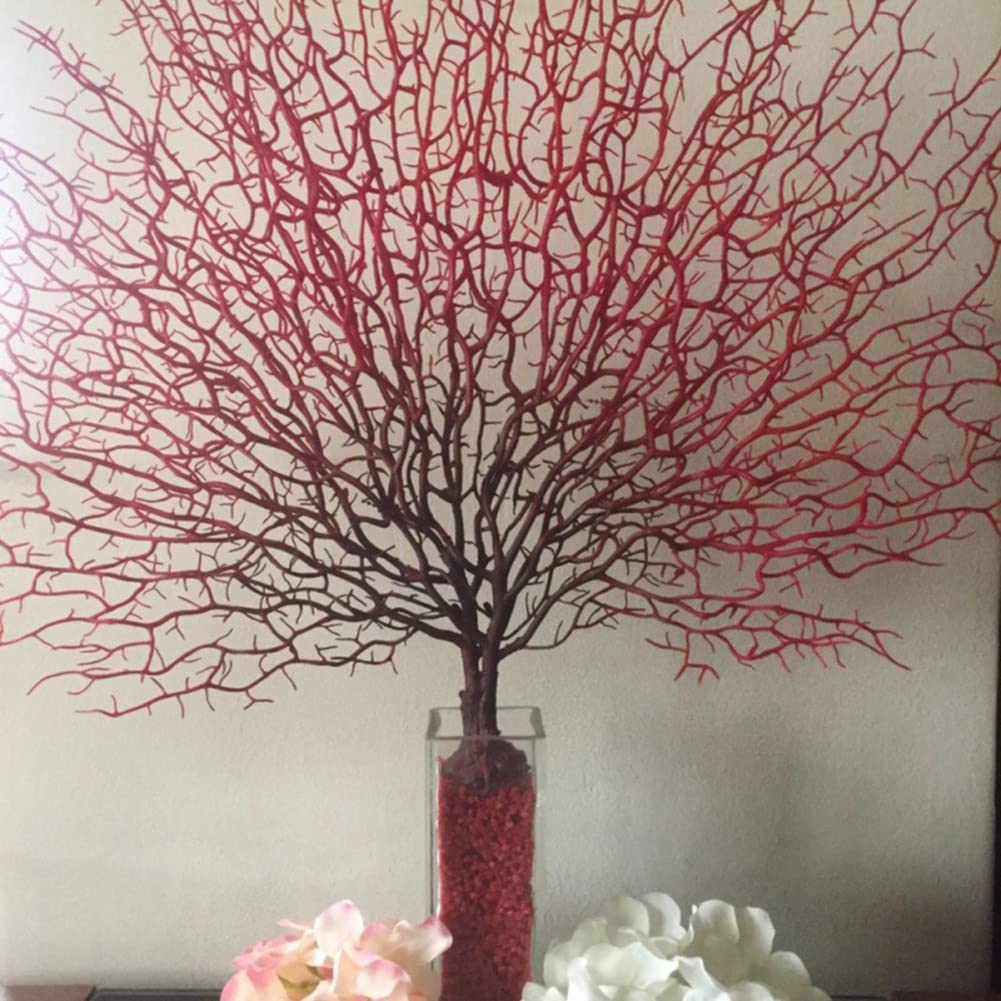 Branche de corail de simulation,URMAGIC décoration d'aquarium, 50x40cm Arbre de mer de corail artificiel, décoration de mariage, ornement d'aquarium de paysage en plastique, Red