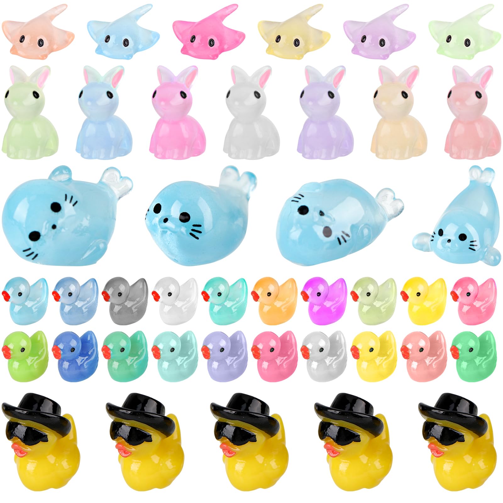 Pack of 54 Animal Mini Animal Figures, Resin Ducks Miniature, Mini Bath Ducks Decoration, Lizard Shark Manta Seal Rabbit Ducks Miniature Flower Pots for DIY Potting Micro Landscape Decorations