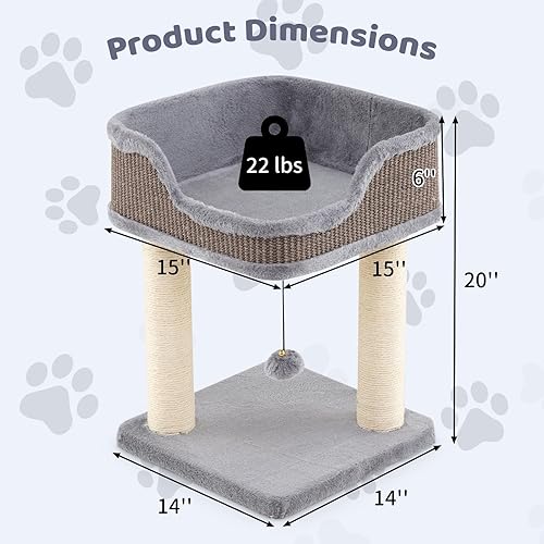 Miniatura 14 de Tangkula Árbol pequeño para gatos de interior, moderna torre para gatos alfombrada con percha de felpa suave, cama para gatos con postes rascadores