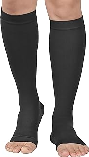 MGANG® 20-30 mmHg Compression Stocking for Men and Women, Medical Compression Socks, Knee High Length, Open Toe, Support Hose for DVT, Varicose Veins, Relief Shin Splints, Edema, Black Medium