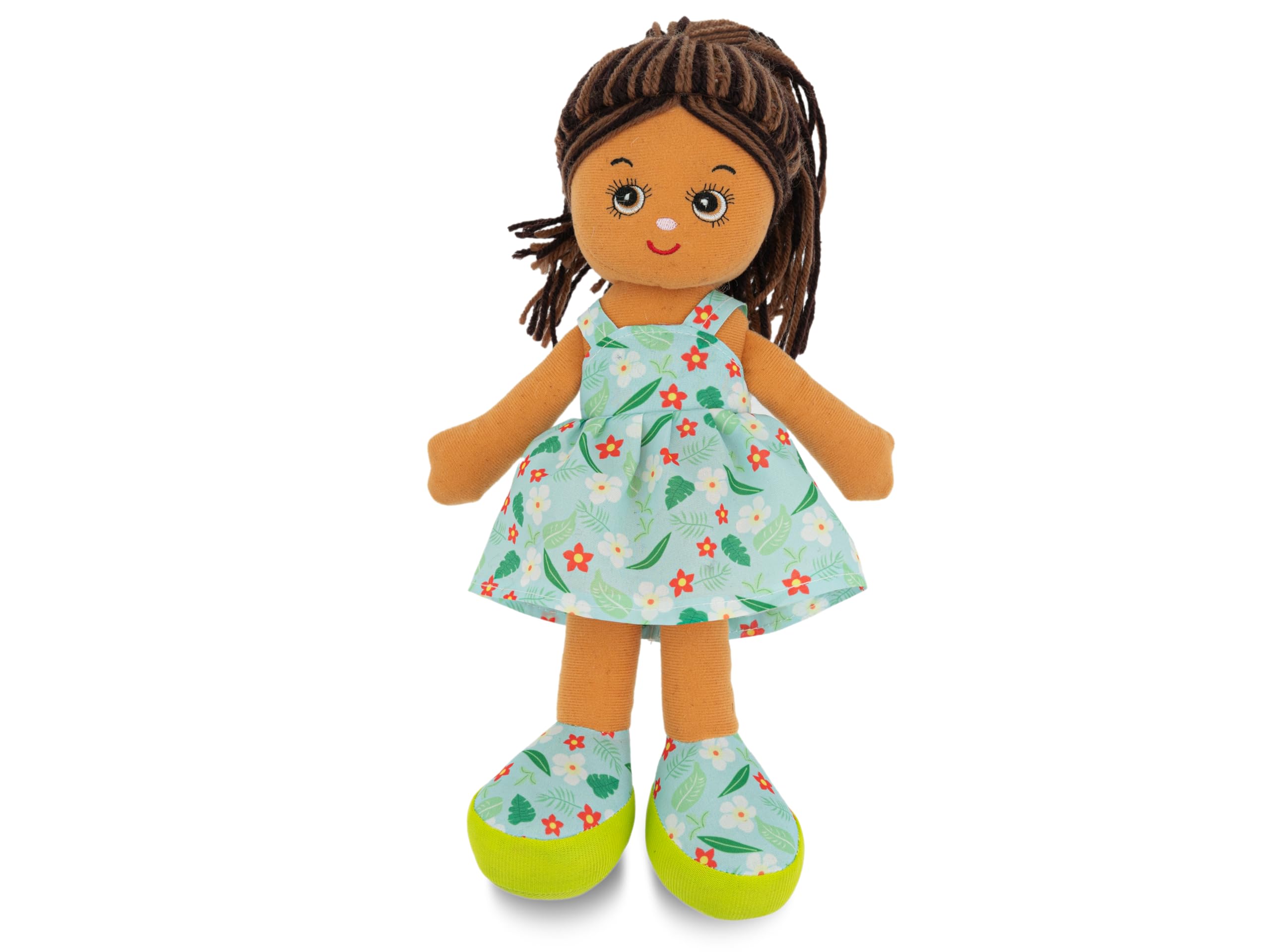 Teorème - Poupée De Chiffon Charlotte Mulâtre - Tissu Doux, 30 Cm - Vêtements Brodés - Jouet Câlin Dès 18 Mois
