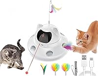 Vista 1 de 3-in-1 Cat Laser Toy & Interactive Automatic Motion-Activated Kitten Toy – 6 Holes Whack-A-Mole Feather & Moving Ambush Fun – USB Rechargeable