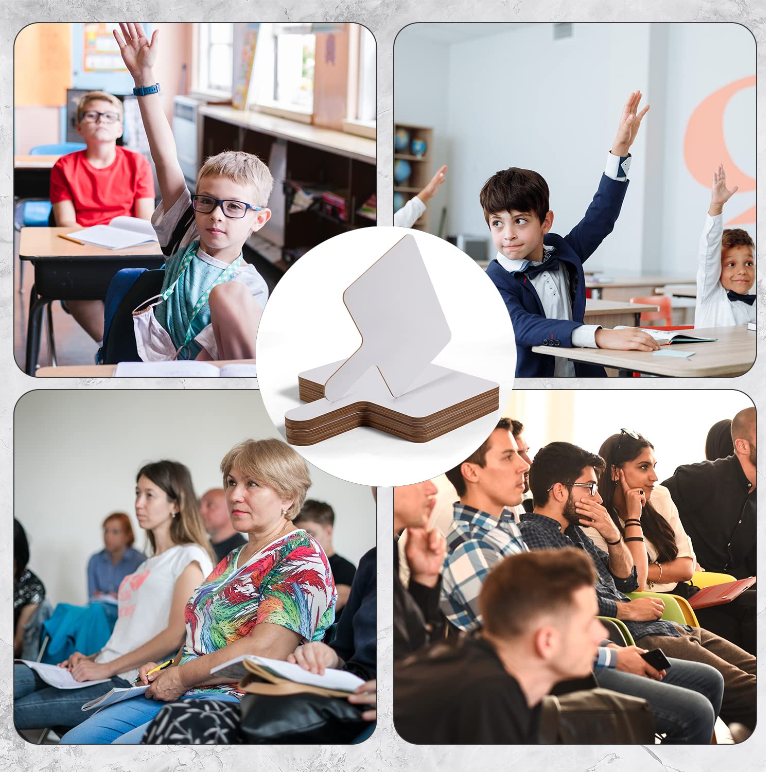 Lot de 10 pagaies de réponse effaçables à sec en bois - 24,6 x 20 cm - Tableau blanc double face - Pour l'enseignement en classe, le bureau, les réunions de famille