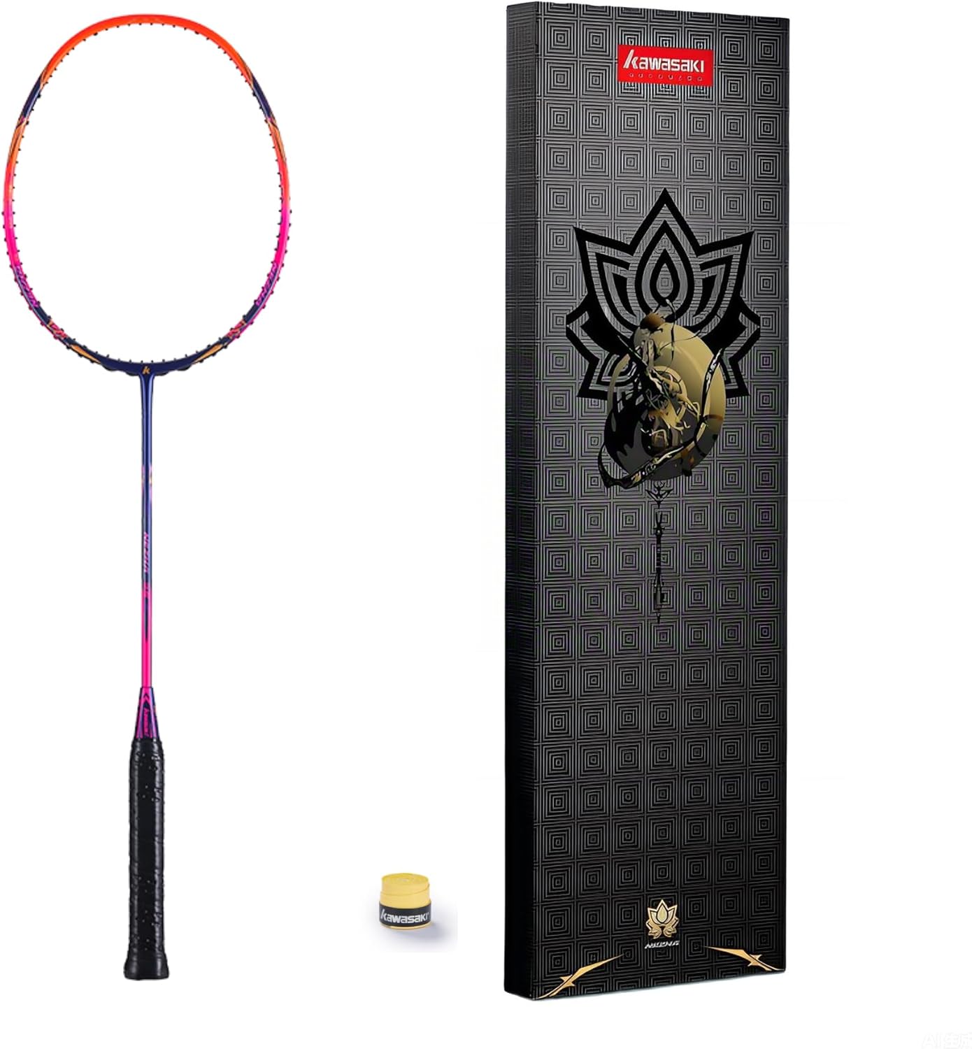 Kawasaki Professional Badminton Racket 35lbs High Tension 5U Ultra-Light 40T High Modulus Graphite Attack Type Lightweight Racket NEZHA 35(Orange), Standard, Green