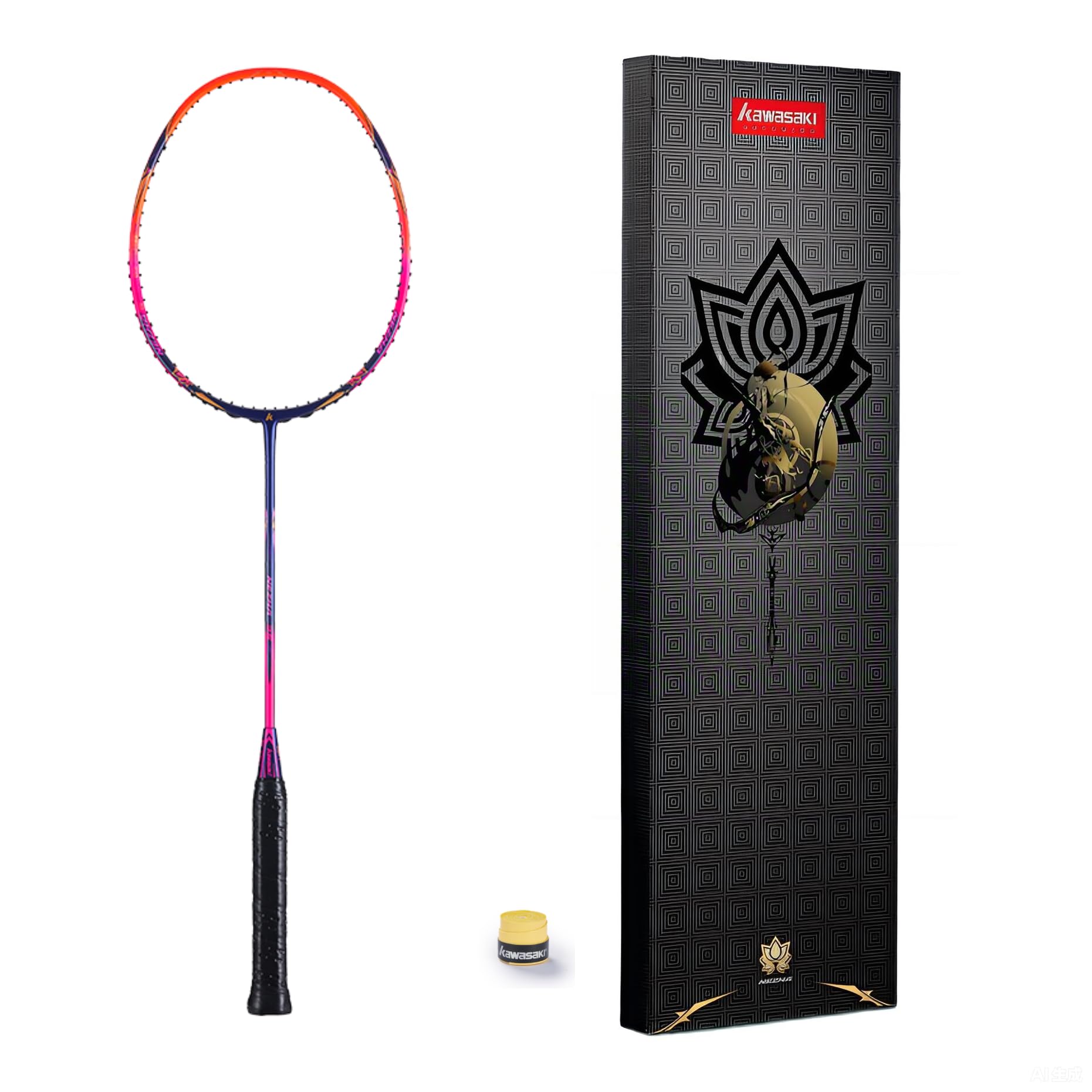 Kawasaki Professional Badminton Racket 35lbs High Tension 5U Ultra-Light 40T High Modulus Graphite Attack Type Lightweight Racket-Nezha 35 (Orange)