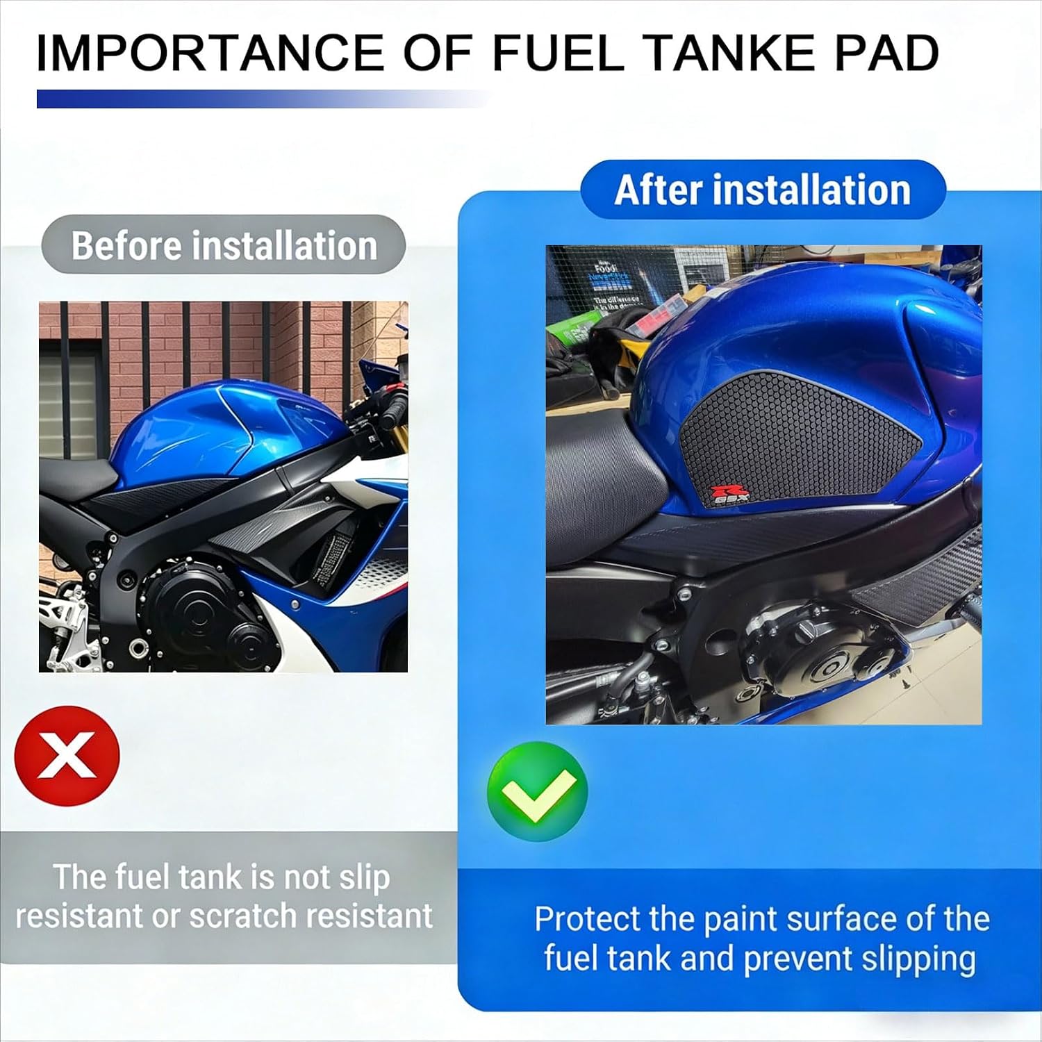 2PCS Motorcycle Tank Pad Stickers Protector Anti Slip Fuel Tank Grips Sticker Compatible with 2026 GSX-R600 2025 GSXR 600 GSX-R750 GSXR750 2019-2026
