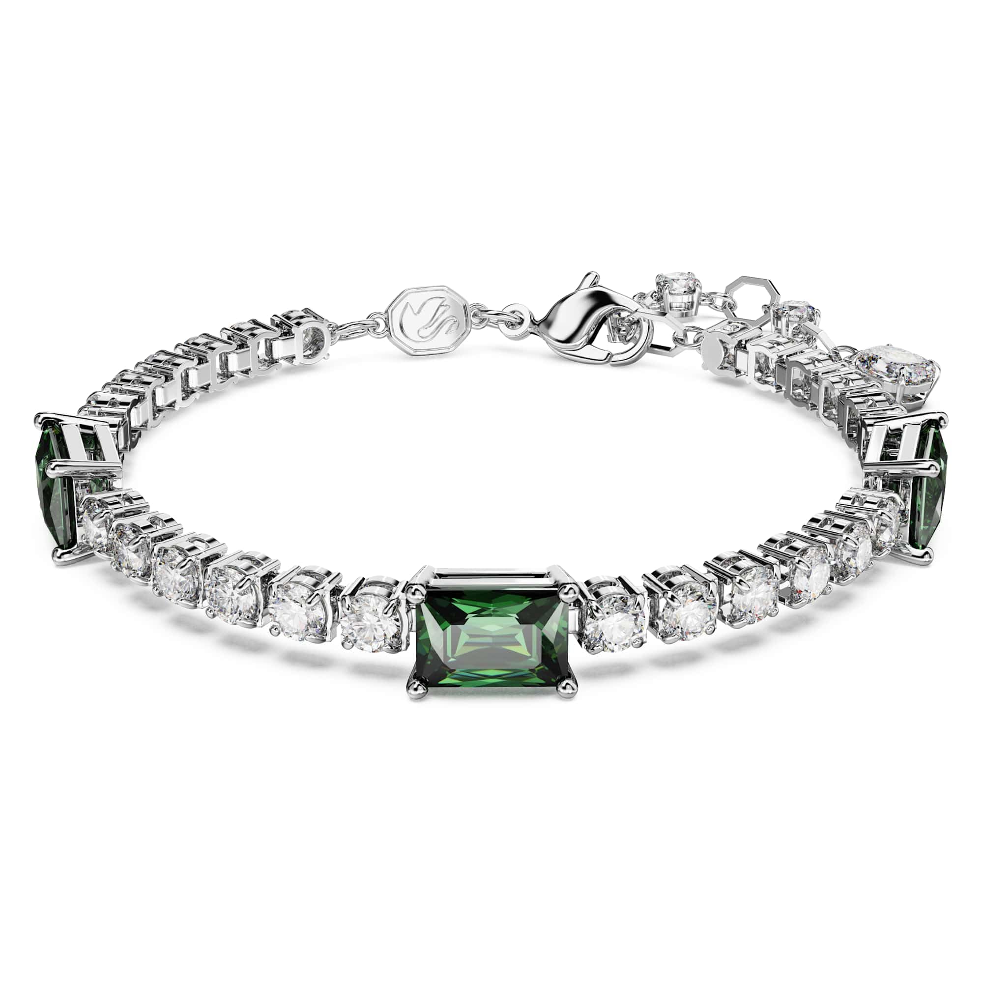 Swarovski Women's Matrix Green Mixed Cuts Tennis Rhodium Plated Bracelet 5666422 (M) | Size: 19.5cm