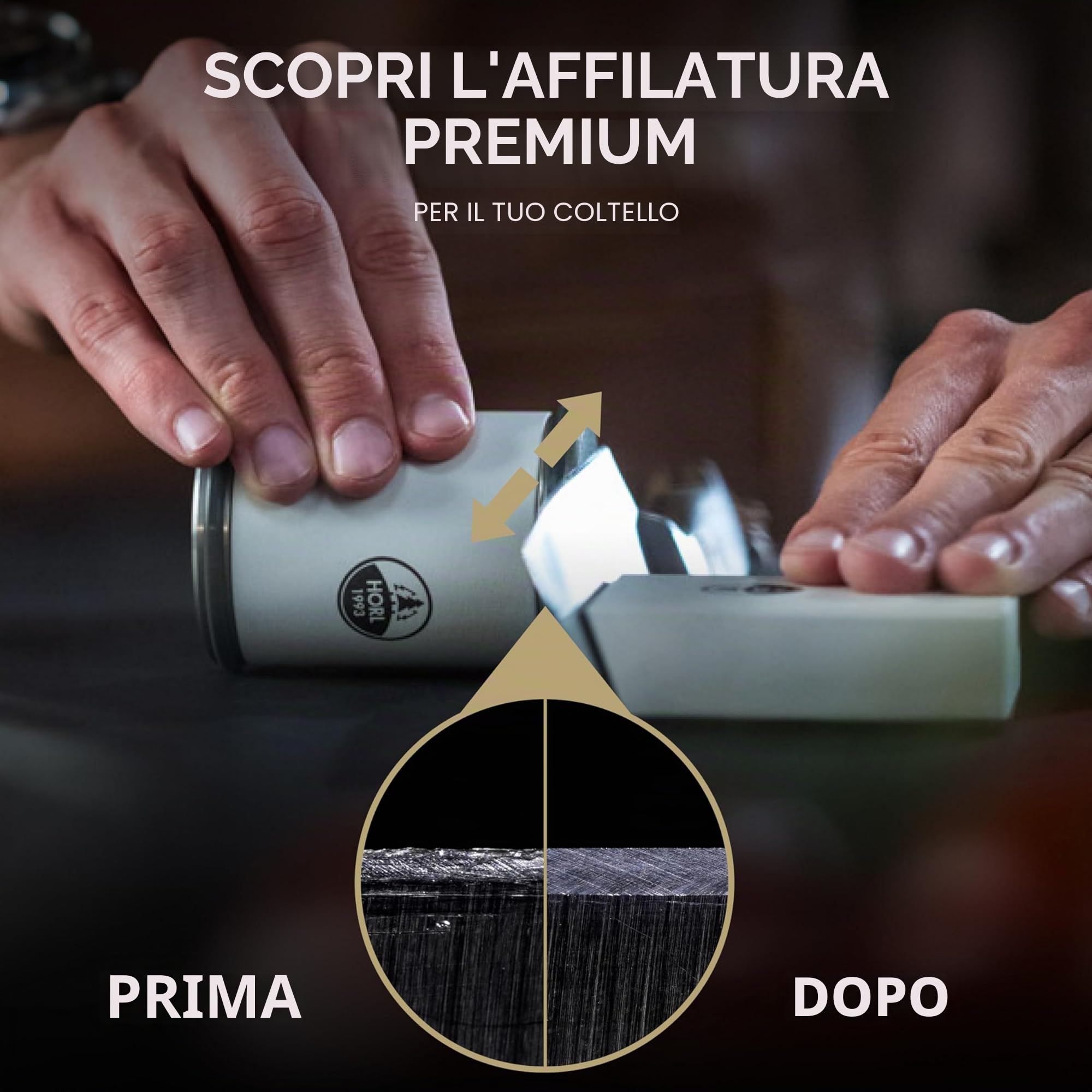Affilacoltelli a rullo HORL2 Cruise - Tagliente perfetto ogni volta - Kit per affilare facilmente i coltelli con supporto magnetico a 20 gradi - Disegnato e prodotto in Germania