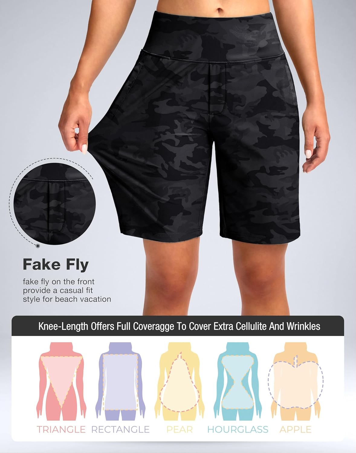 Viodia Women's 9" Long Swim Shorts Modest Swimsuits Bathing Suit Knee Length Bermuda Board Shorts for Women with Pocket - Image 5