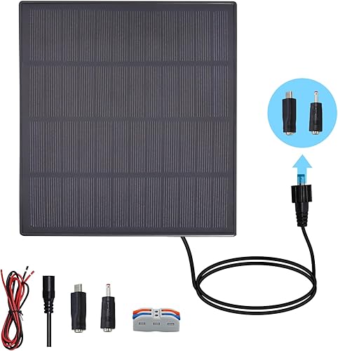 KBT Panel solar impermeable de 18 V 3 W con puerto tipo C y puerto CC de 0.138 in y soporte ajustable, cargador solar portátil para batería