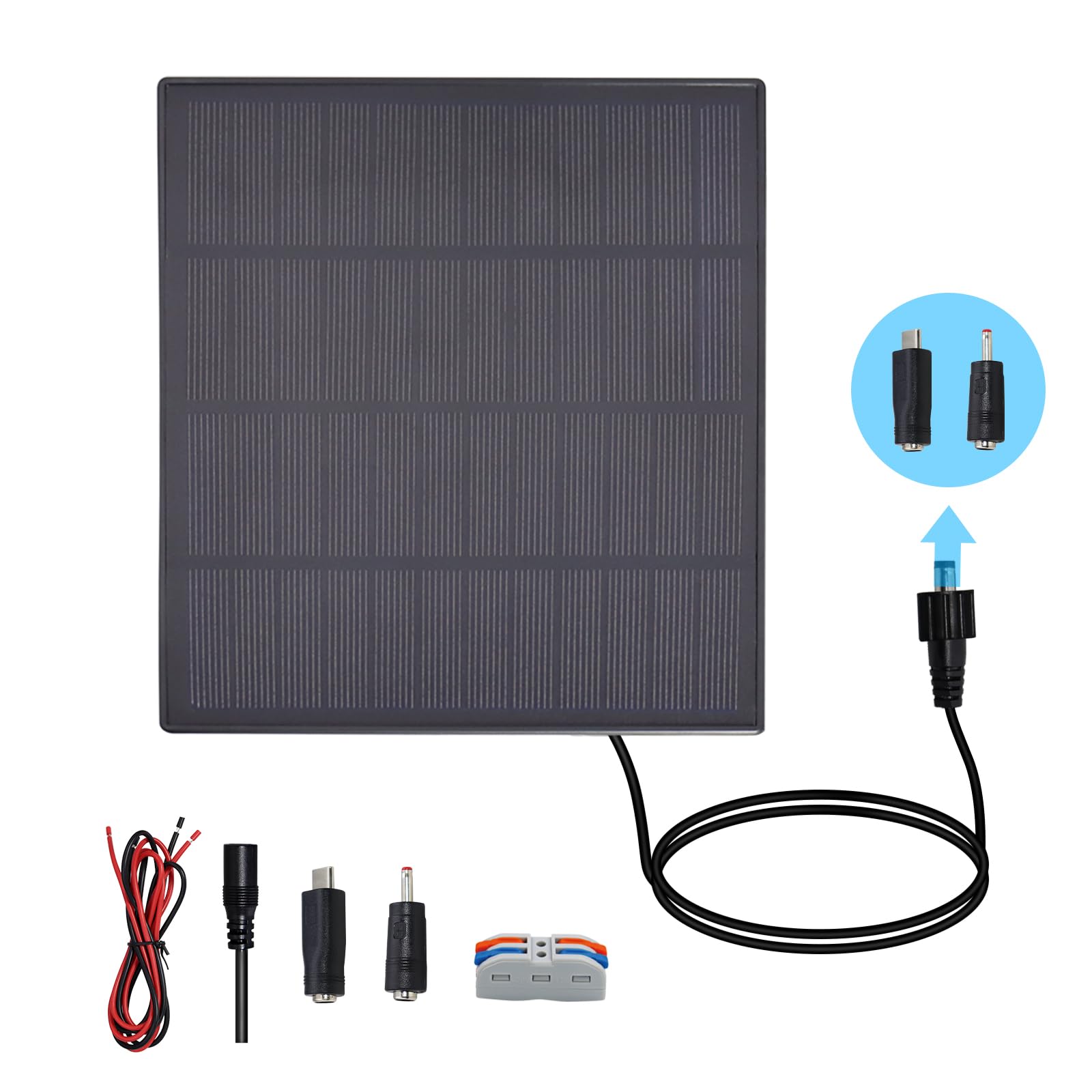 KBT 18V 3W Waterproof Solar Panel with Type-C Port & DC3.5mm Port & Adjustable Bracket, Portable Solar Charger for Rechargeable Battery, Hunting Camera Outdoor, Deer Game Feeder, Electric gate, Lamp