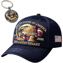 250th Anniversary USA Hat, USA 250th Anniversary Merchandise, 2 Pcs Set with Eagles Hat and Keychain for Patriotic Celebrations and Historical Commemorations, Embroidered Eagles Design Blue