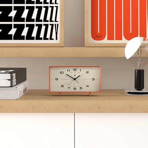 Miniatura 3 de NEWGATE Reloj despertador Wideboy Diseño retro rectangular Naranja calabaza Esfera de mediados de siglo Ideal para mesita de noche, escritorio,