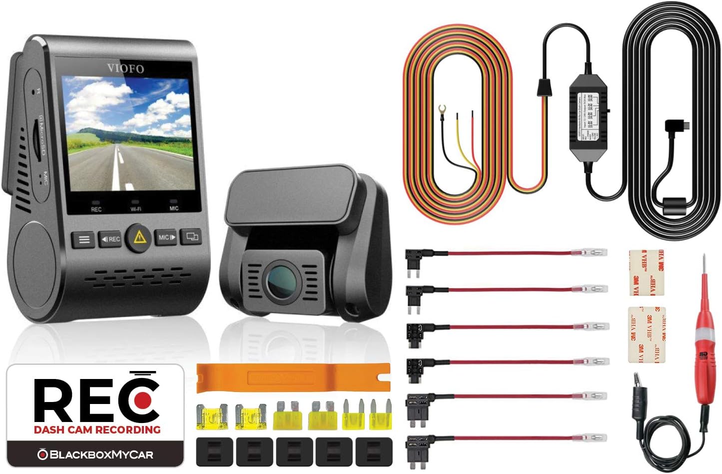 VIOFO A129 Duo 2-Channel WiFi & GPS Dash Cam Bundle | Dual 2.4GHz & 5GHz WiFi Channel | 1080P FHD Front and Rear Camera | 3 Wire Hardwire Kit for Parking Mode | Installation Kit Included