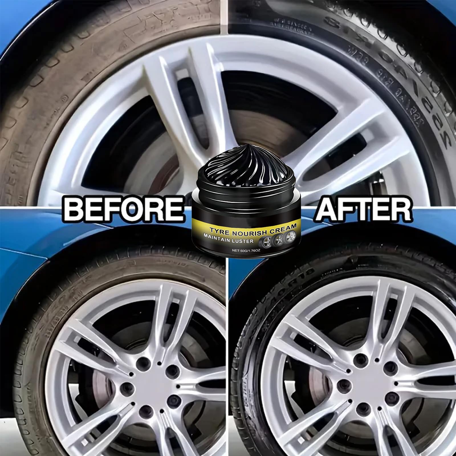 NLFOX Tire Care Wax - Tyre Nourish Cream - High Gloss Shine Car Tire Polish - Tire Maintenance and Coating Paste - Waterproof Tire Cleaner Cream - Tyre Protective Coating Restorer 50g — view 3