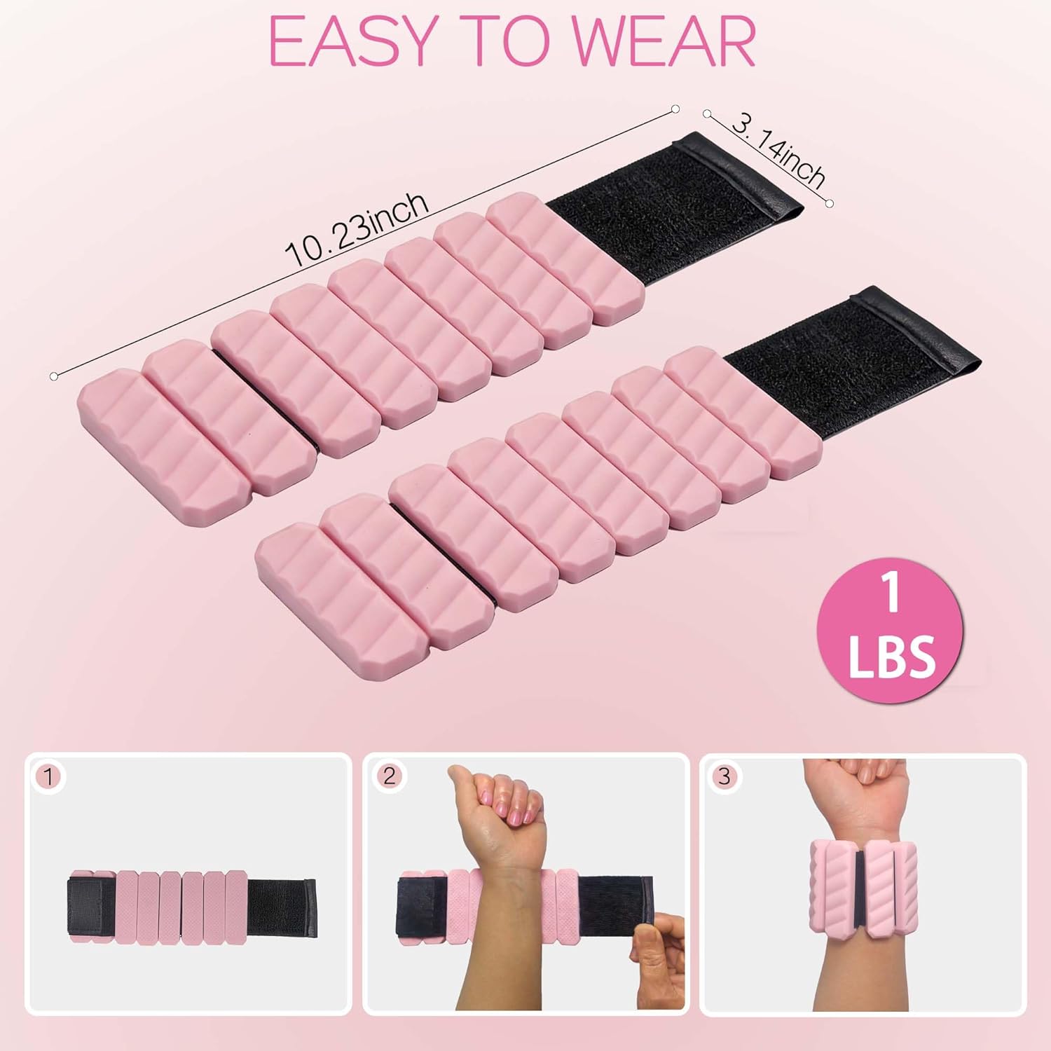 Adjustable Ankle & Wrist Weights for Women & Men, Adjustable 2-LB(1LB Each), Wearable Arm Leg Silicone Weights for Pilates, Barre, Dance, Yoga, Gym & Walking (Pink)