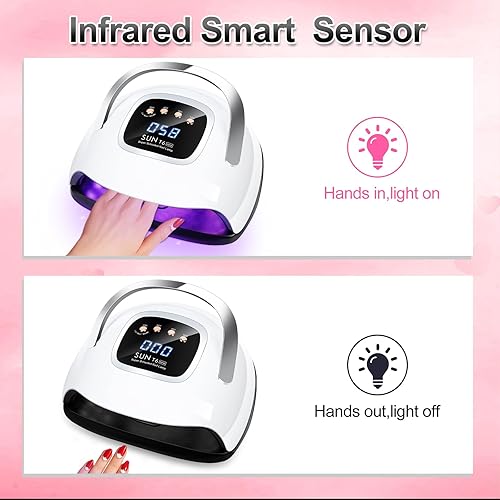 Miniatura 4 de LKE Lámpara de uñas UV, secadora de 220 W, luz para uñas con 4 temporizadores, lámpara LED, kit de esmalte de gel, herramientas de arte profesional,