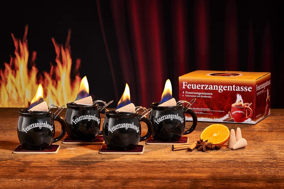 Set di 4 tazze per Feuerzangen, colore nero