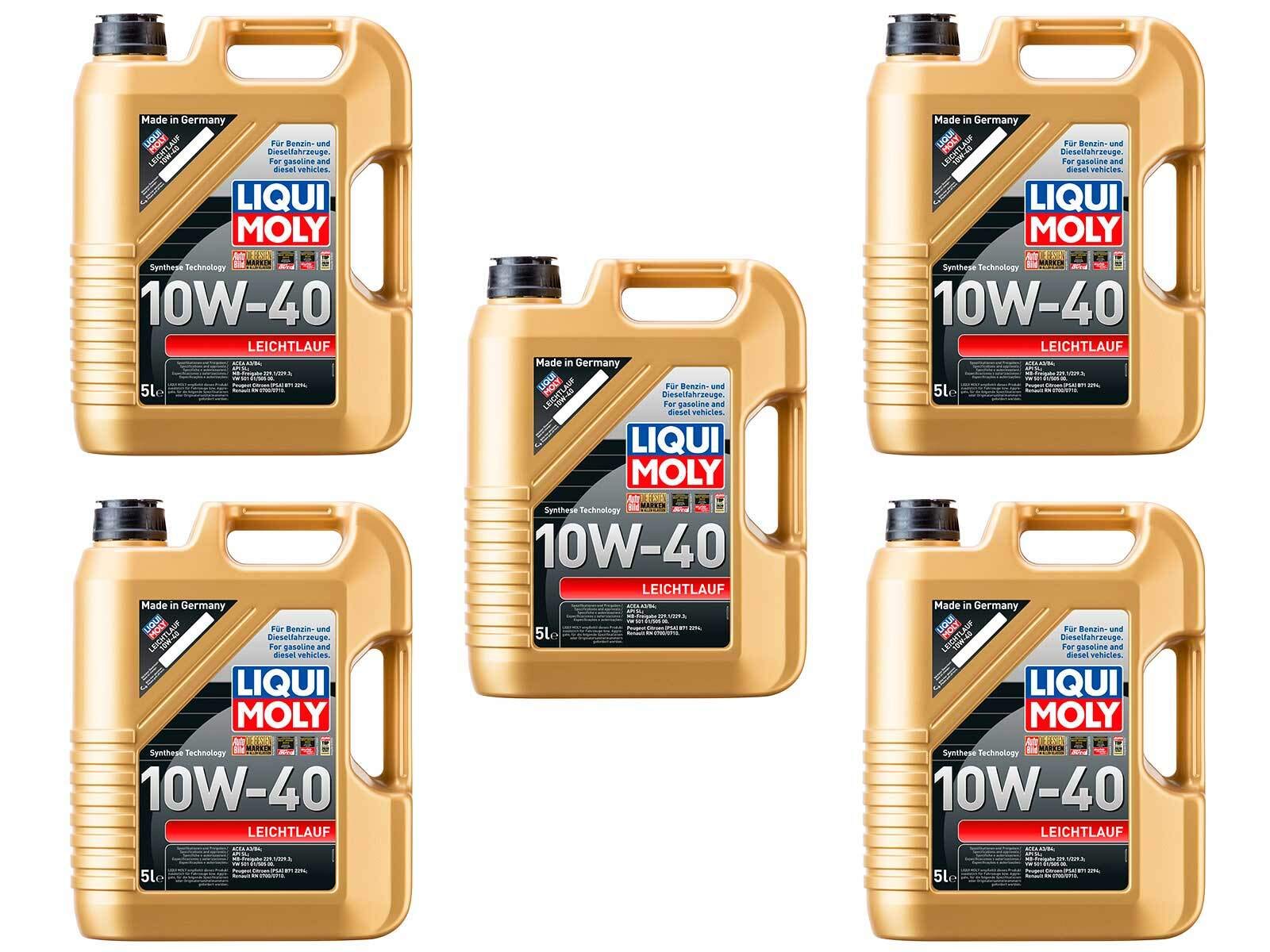 5X Original Liqui Moly 5L Leichtlauf 10W-40 Motoröl Motorenöl Öl Oil Motoroil