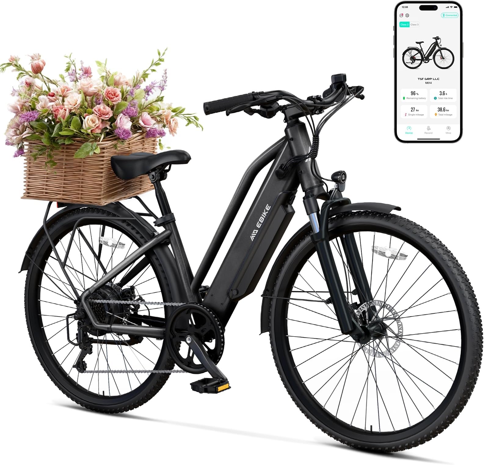 TST Electric Bike for Adults with Peak 1000W/750W Motor, 36V/7.8Ah/10.4Ah Removable Built-in Battery, 25MPH/30MPH 7-Speed City Ebike, 26" Electric Bicycle for Commuter