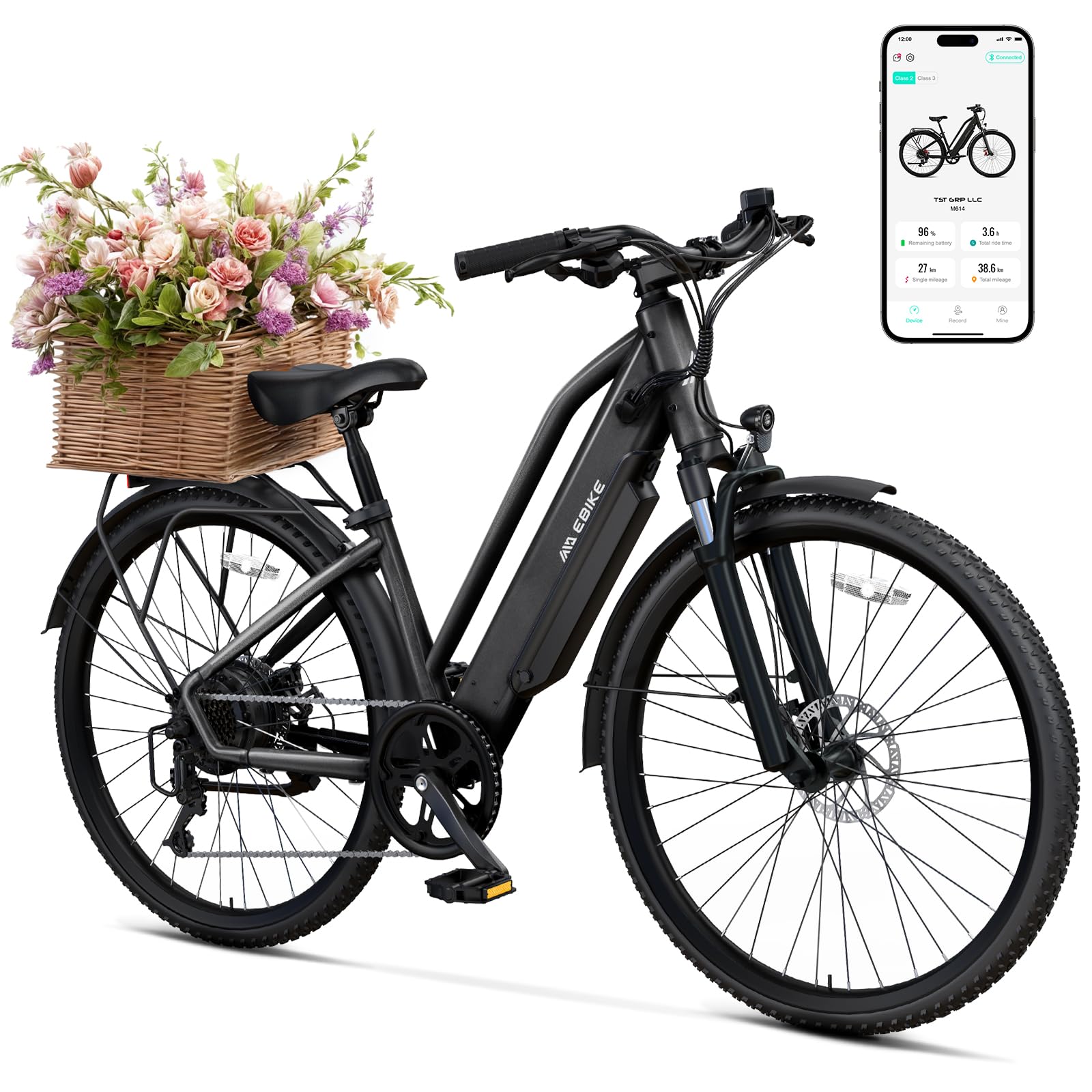 TST Electric Bike for Adults with Peak 1000W/750W Motor, 36V/7.8Ah/10.4Ah Removable Built-in Battery, 25MPH/30MPH 7-Speed City Ebike, 26" Electric Bicycle for Commuter