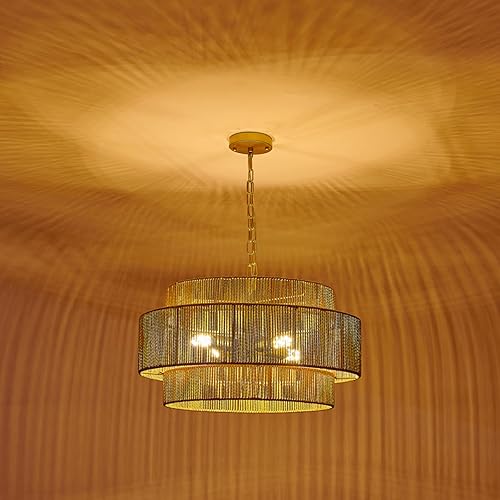 Miniatura 7 de Candelabros grandes de ratán de 3 niveles, luces colgantes de mimbre de 22.8 pulgadas, candelabros bohemios tejidos, accesorio de iluminación de