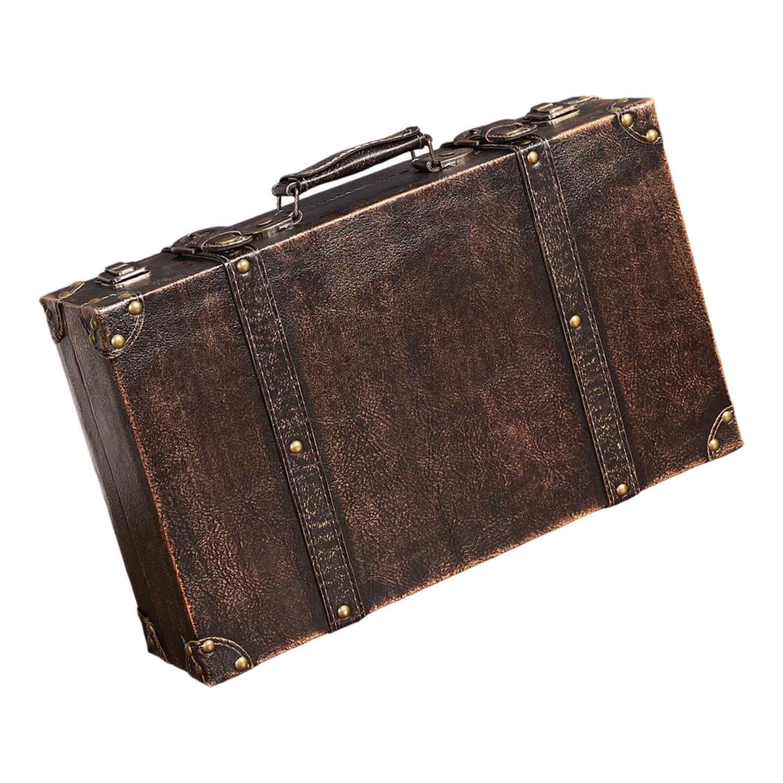 Piceioep Retro Wooden Storage Box Leather Wrapped Reinforced Edges Two Sizes Sturdy for Home Organization and Travel Luggage European Luggage