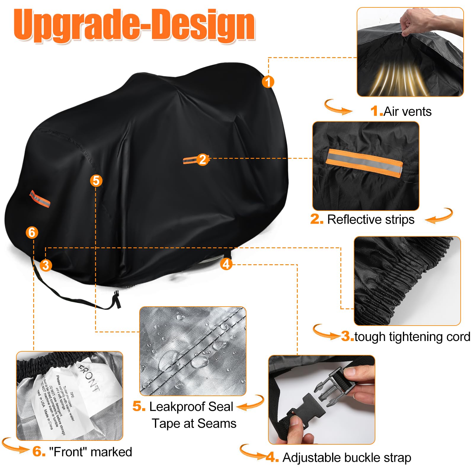 Housse de tondeuse à gazon d'extérieur imperméable et résistante en polyester Oxford 420D pour ponts jusqu'à 137,2 cm avec bande réfléchissante et boucle coupe-vent, protection UV universelle