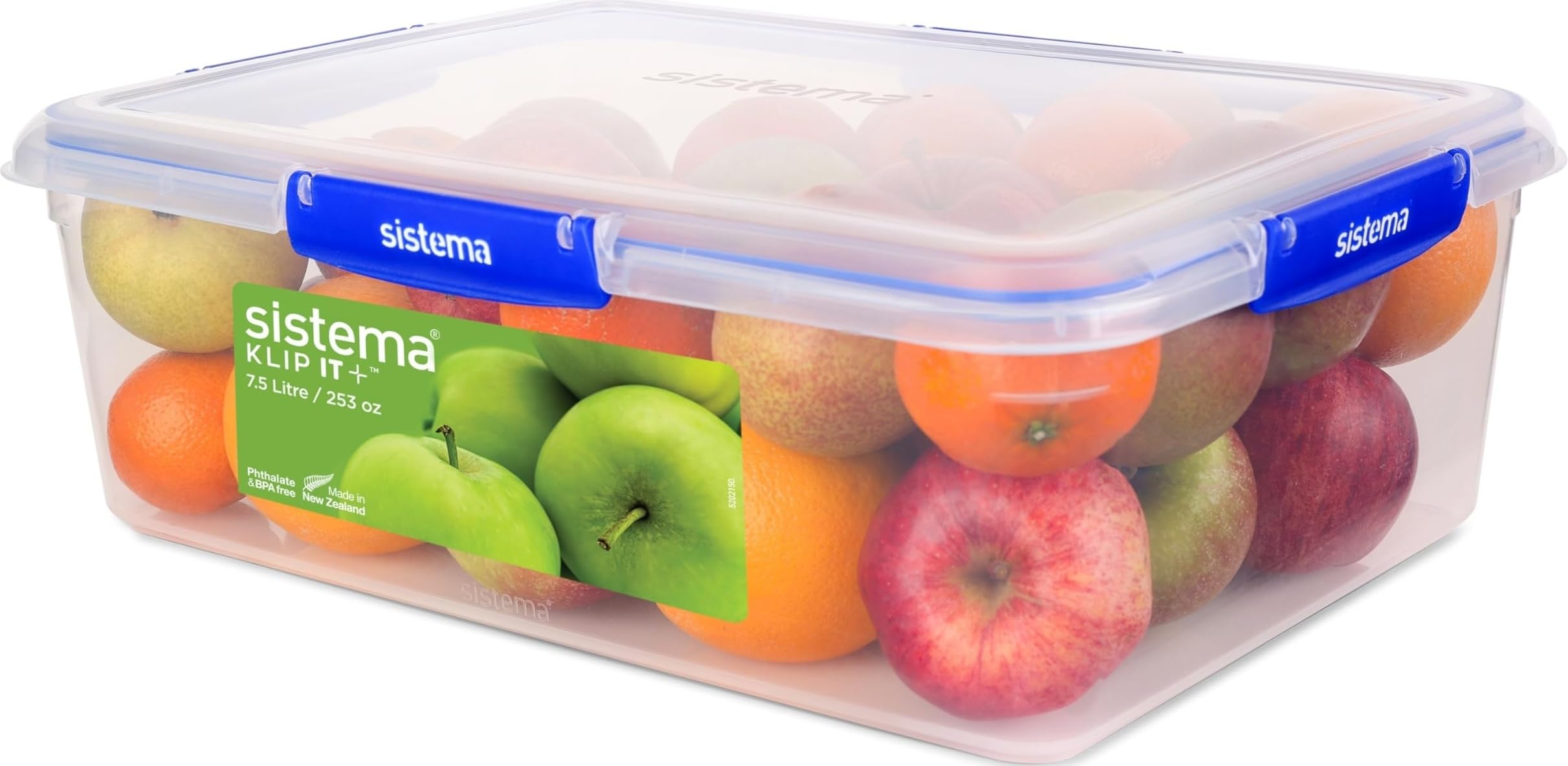 Sistema KLIP IT PLUS Food Storage Containers | 7.5 L Rectangle | Stackable & Airtight Fridge/Freezer Food Box with Lid | BPA-Free Plastic