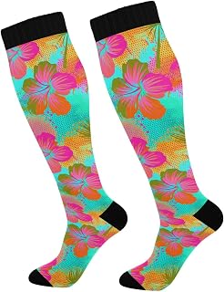 Compression Socks for Women Men Palm Trees Compression Stockings Circulation Support Long Running Socks for Teacher Pregnancy Travel Camping Essentials