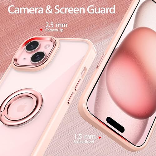 Miniatura 3 de Lontect Funda para iPhone 15 con soporte de anillo, a prueba de golpes, ajuste delgado, resistente a los arañazos, transparente, carcasa protectora