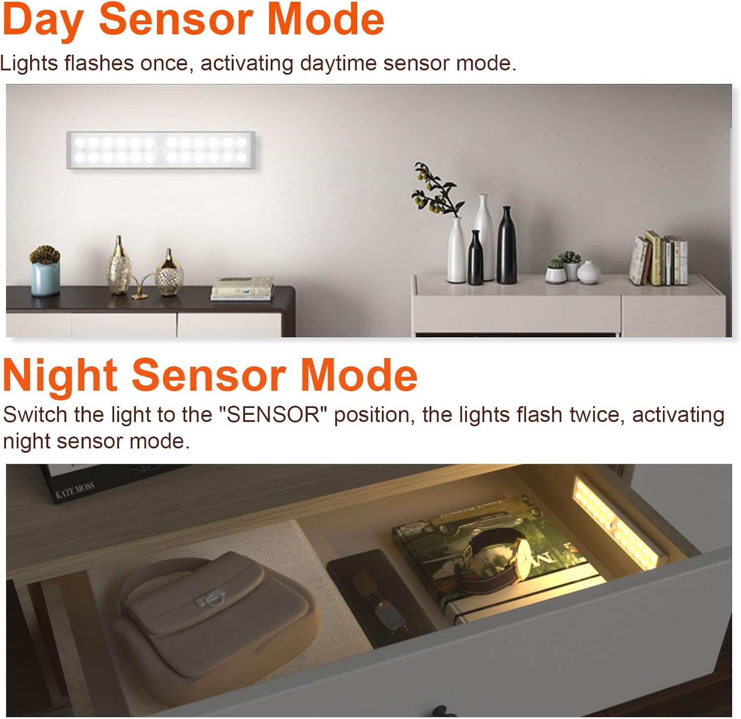 Diomart Under Cabinet Lights, Rechargeable Motion Sensor Light Indoor Night Lights, 58 LED Wireless Under Counter Lighting with Remote Control for Kitchen, Wardrobe, Hallway, Stairs (6 Pcs)