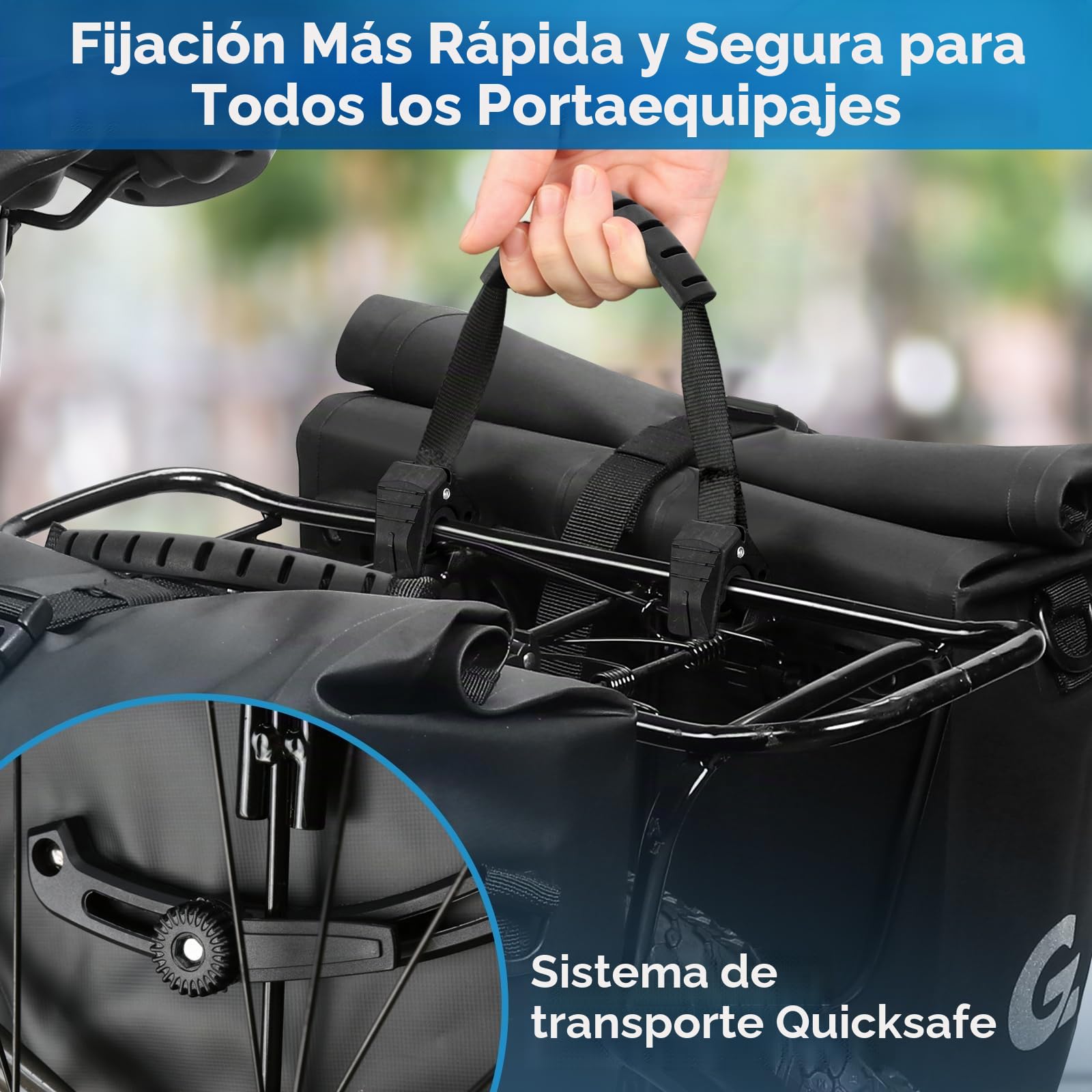 GUOOTU Juego de 2 alforjas para portaequipajes de 48 L, de lona trasera, con reflectores, con asa y correa para el hombro (negro, 24 L, 2 unidades)
