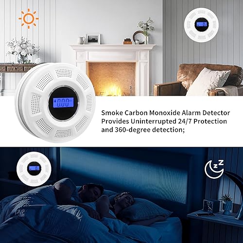 Miniatura 4 de GiiHoo Combo de detector de humo y monóxido de carbono alimentado por batería, alarma de CO y humo 2 en 1 con indicadores de luz de advertencia LED