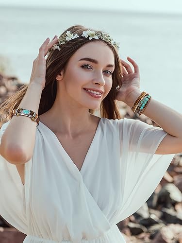 Miniatura 2 de Inbagi 3 pulseras bohemias para mujeres y niñas, pulsera de cuero sintético, multicapa, joyería occidental, pulseras de cristal