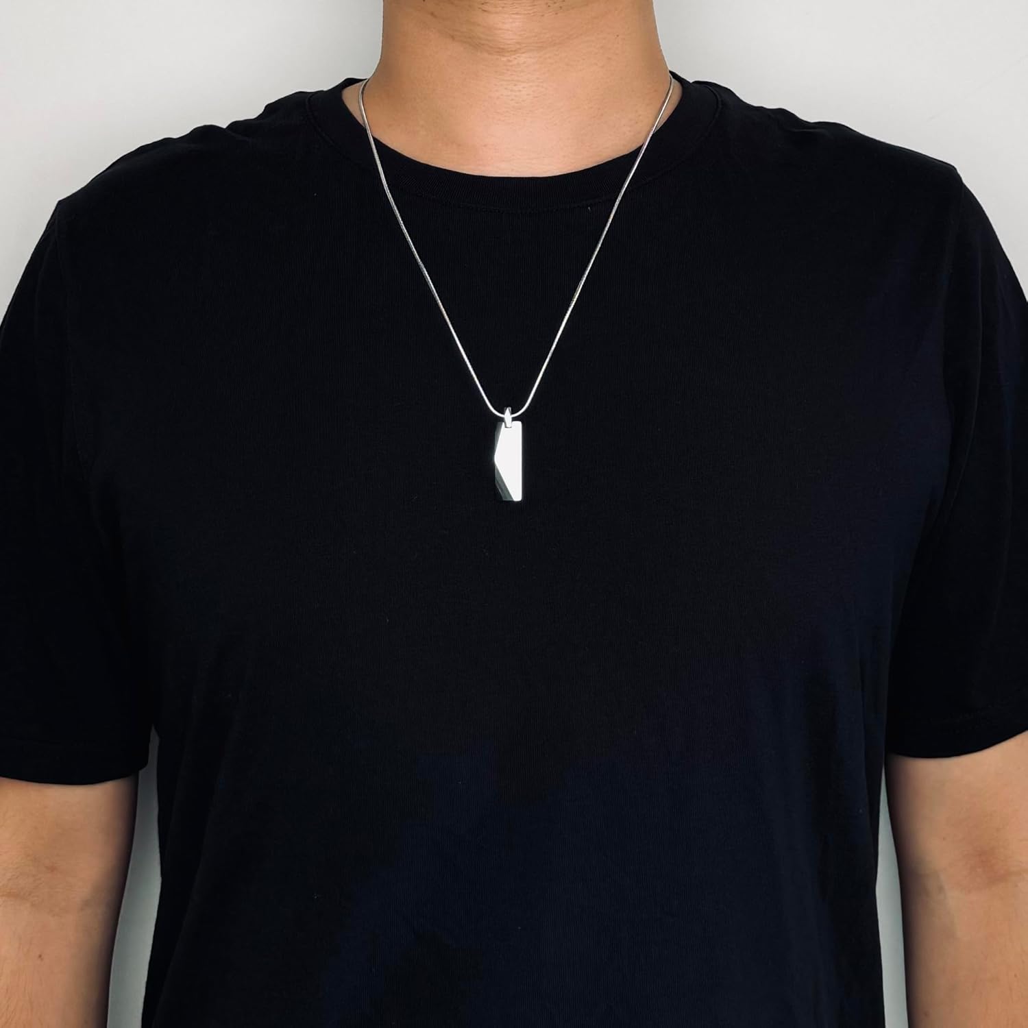 Tungsten Steel Bar Pendant Necklace for Men Tungsten Necklace 24 Inch Snake Chain, BFF Necklace for 2 - Image 3