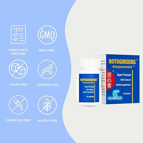 Miniatura 8 de NOTOGINSENG , Apoya el corazón sano, suplemento de corazón en sangre 100% natural, 90% Notoginsenósidos, San Qi, 30 cápsulas, Farlong