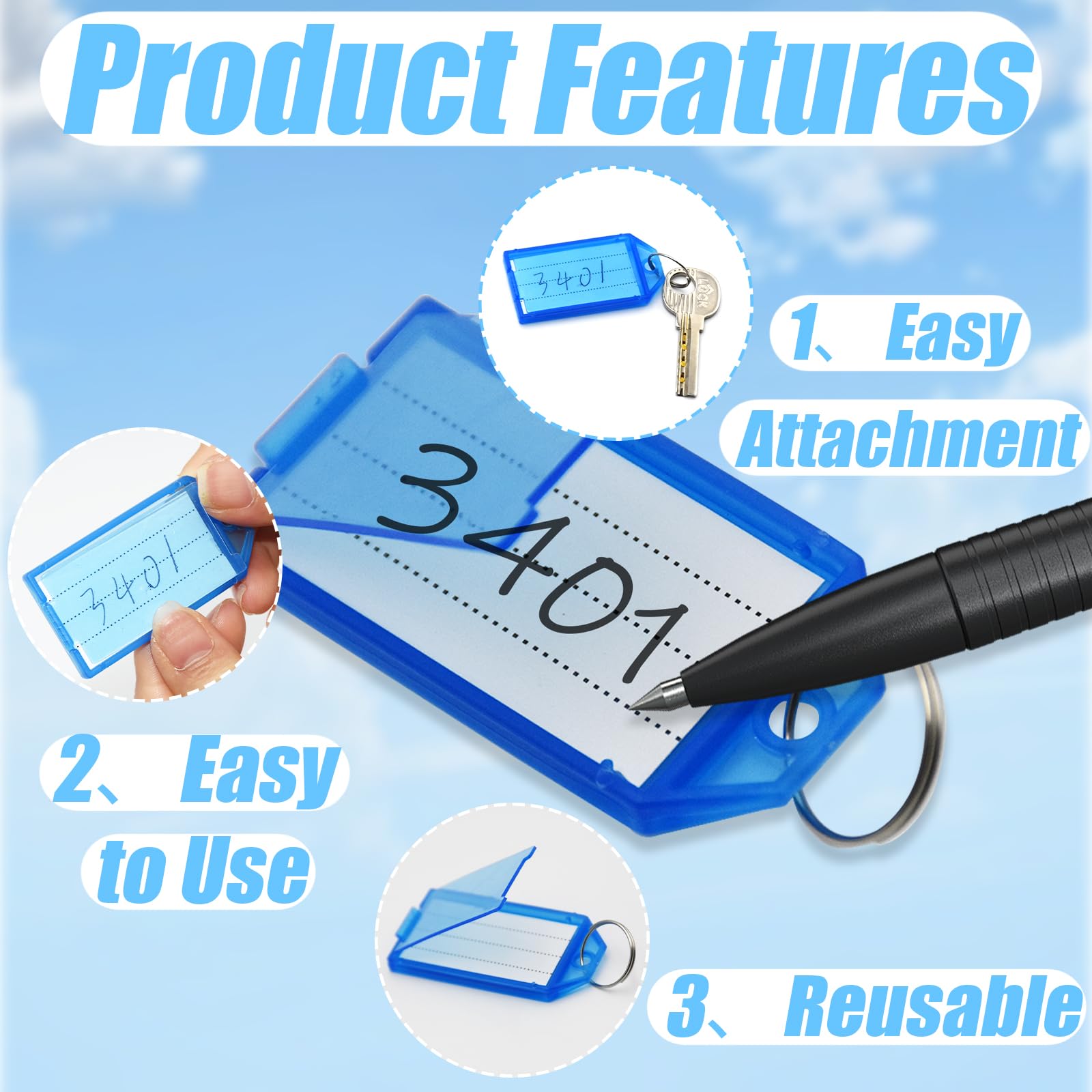 SHENSAIGO Pack of 32 Key Tags with Labels, 8 Colours Plastic Key Chain Tags with 32 Labels, Key Rings with Tags - Image 3
