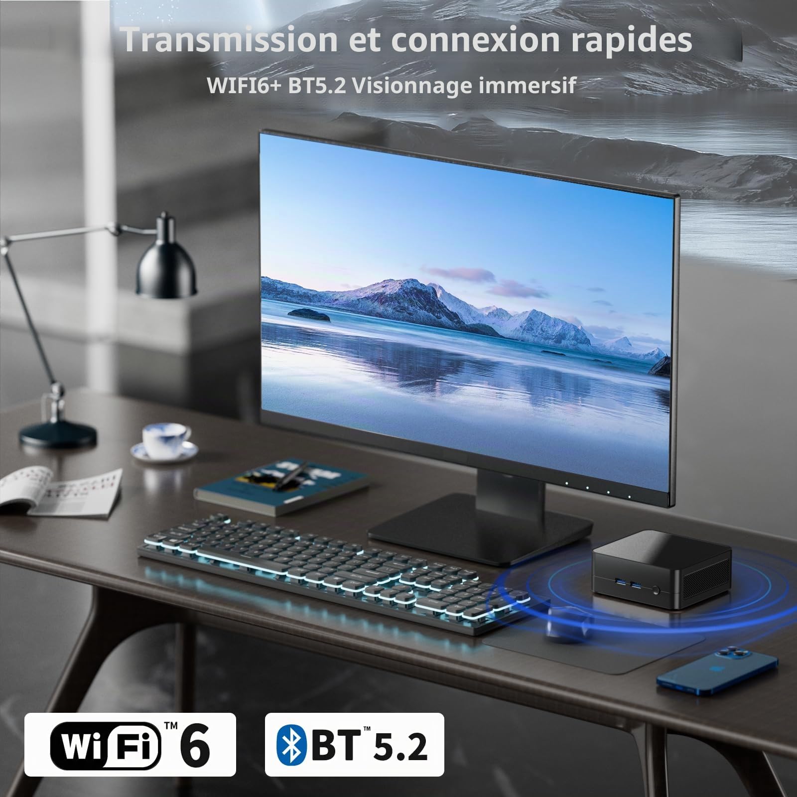 Ryzen 5625U Mini PC Ryzen 6 cœurs 12 fils (jusqu'à 4,3 GHz) PC tout-en-un Windows 11 Pro/WiFi/Bluetooth 5.2/DC/RJ45 1000M Ethernet/USB*4/USB-C/2*HDMI (pas de mémoire vive, pas de SSD)